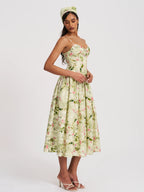 Jacinda Green Floral Print Linen Midi Dress