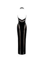 Paityn Black Velvet Mesh Cutout Halter Gown