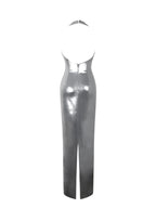Valeska Silver Foil Plunging Sheath Maxi Dress
