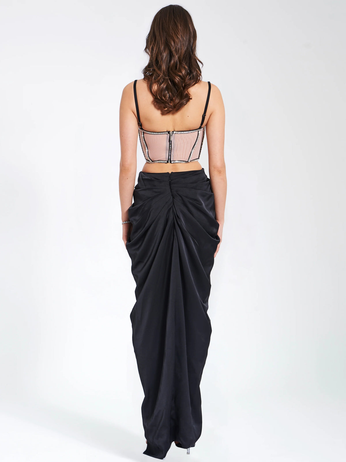Cadence Black Satin Crystal Embellished Corset Dress Archive Sale
