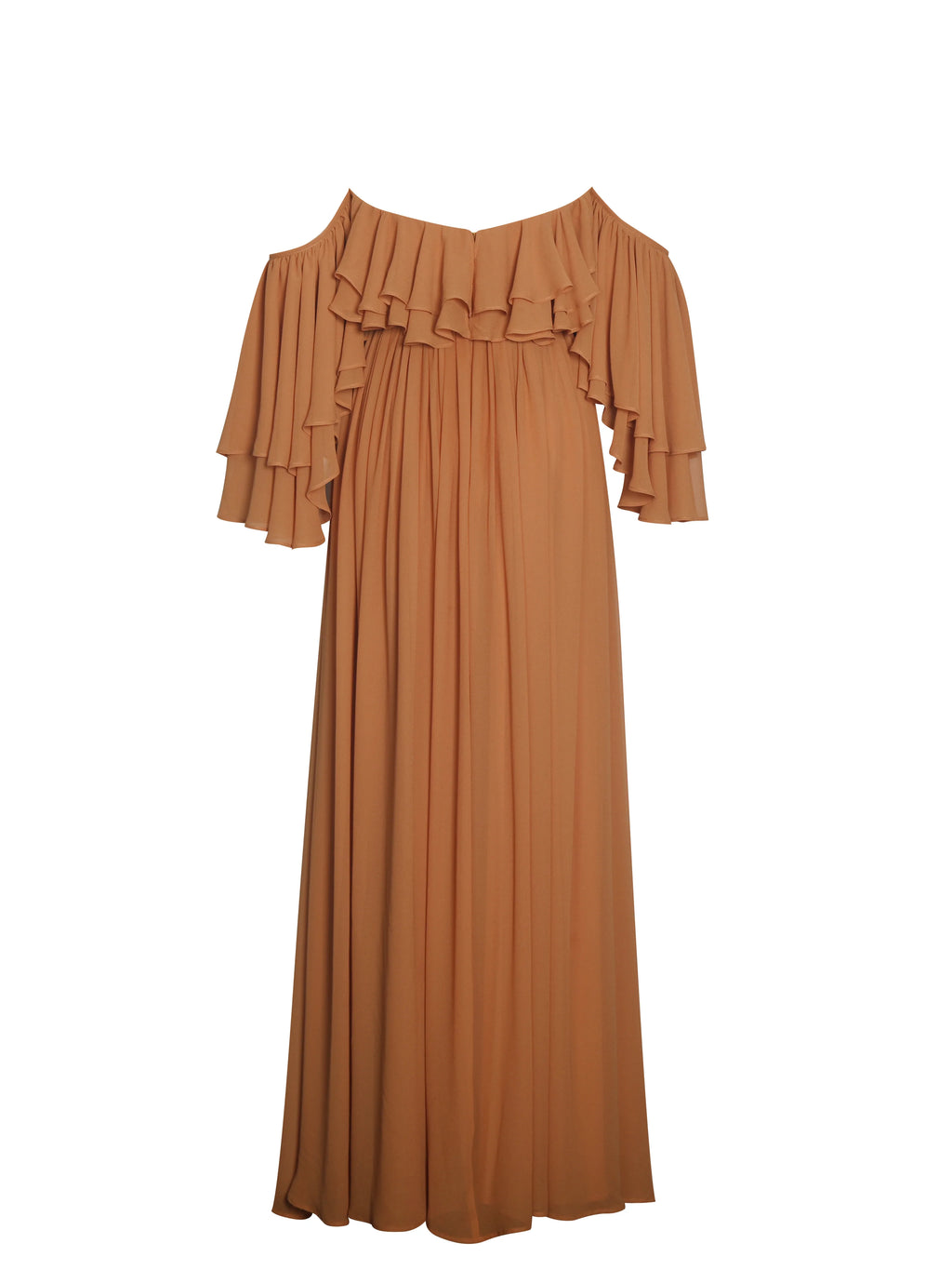 Kaela Brickwork Off Shoulder Chiffon Maxi Dress