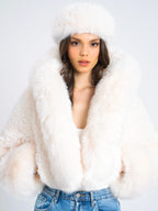Kali White Cropped Vegan Shearling Fur Jacket
