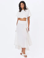 Yanna White Chiffon High Low Maxi Skirt