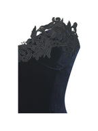 Pascha Black Lace Appliqué Strapless Peplum Midi Dress