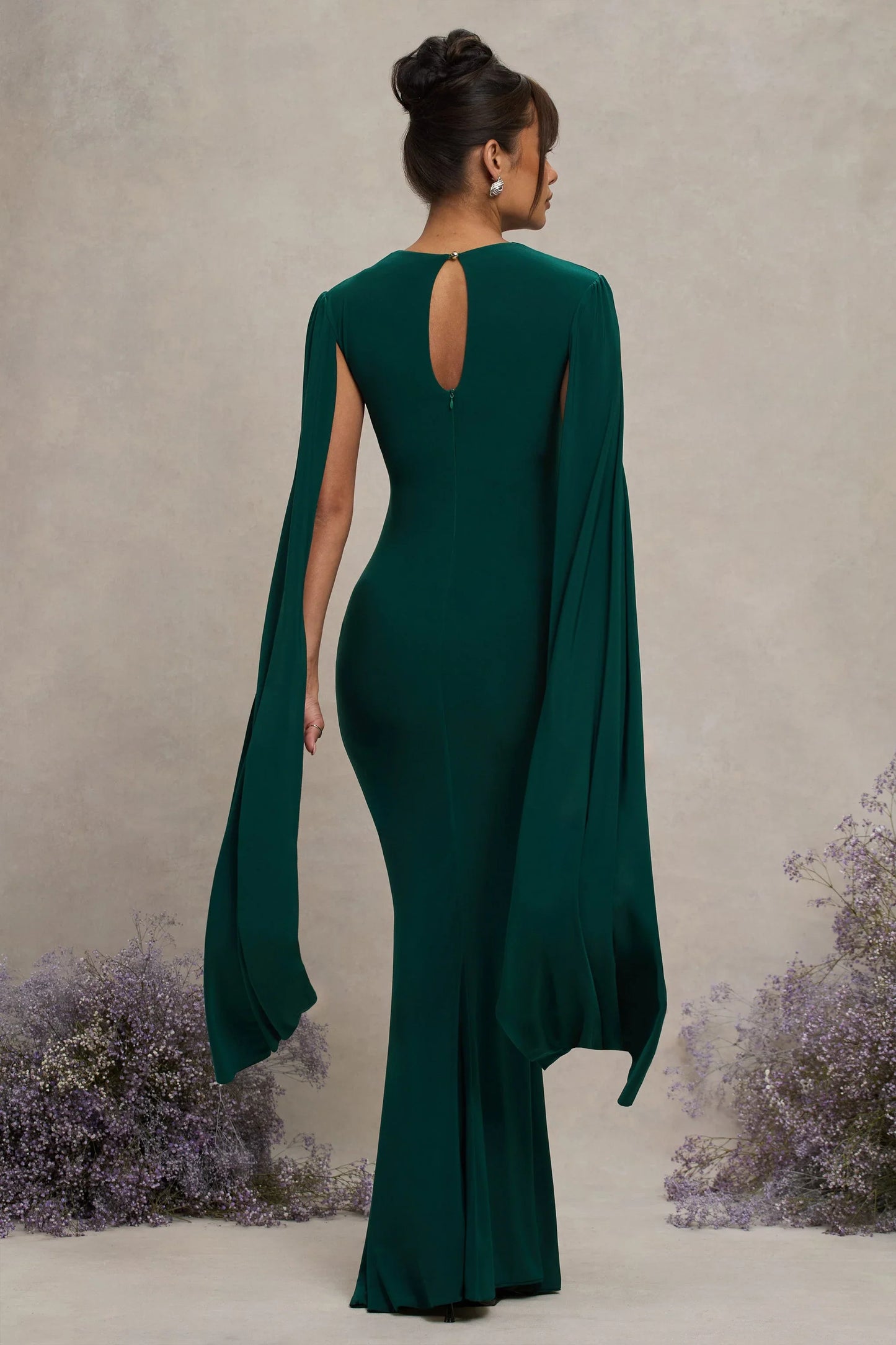 Divine Timing Bottle Green Maternity Maxi Dress With Cape Sleeves