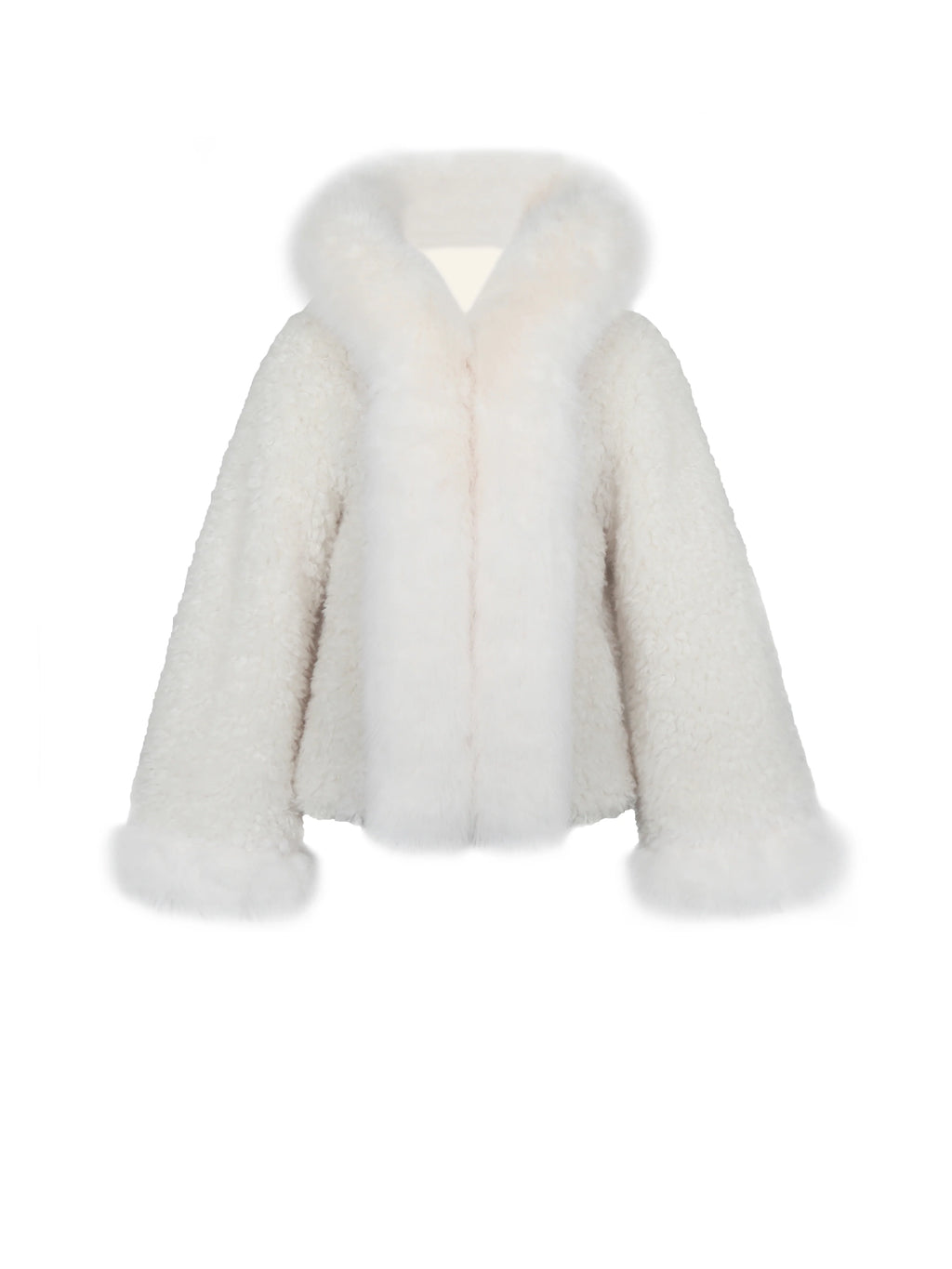 Jumbo Kali White Vegan Shearling Fur Trimmed Coat