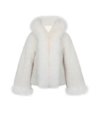 Jumbo Kali White Vegan Shearling Fur Trimmed Coat