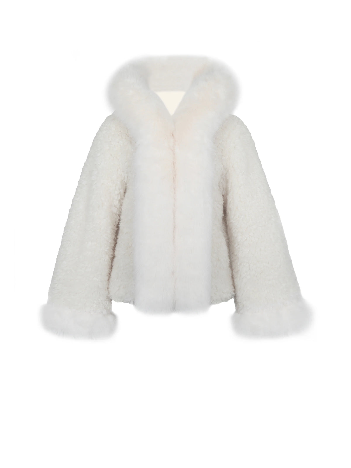 Jumbo Kali White Vegan Shearling Fur Trimmed Coat