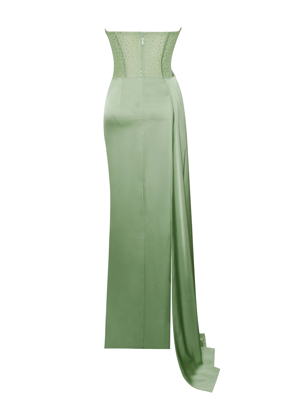 Holly Basil Crystallized Corset High Slit Satin Gown Archive Sale
