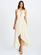 Nalani Floral Ivory Ruffled Halter Maxi Dress