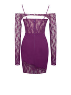 Elsie Purple Lace and Crepe Mini Dress Archive Sale