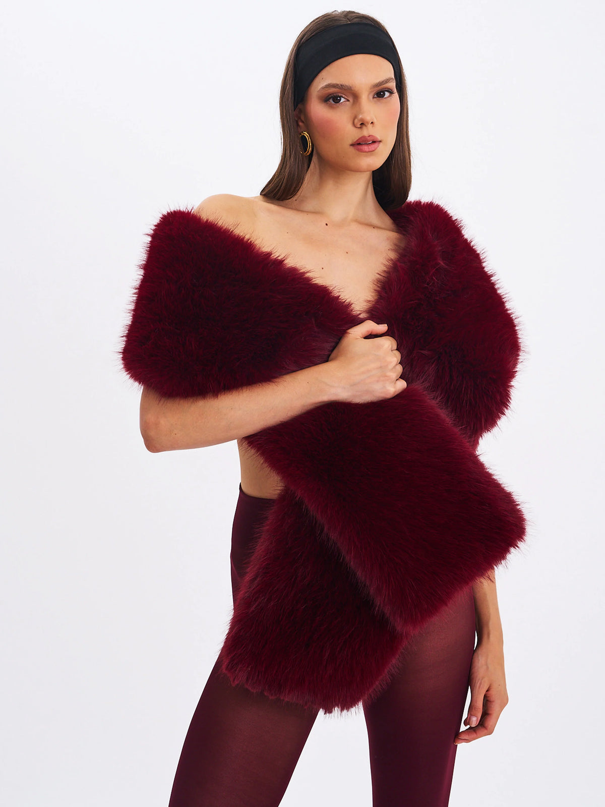 Jazmin Burgundy Multi wear Faux Fur Scarf