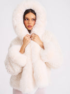 Jumbo Kali White Vegan Shearling Fur Trimmed Coat