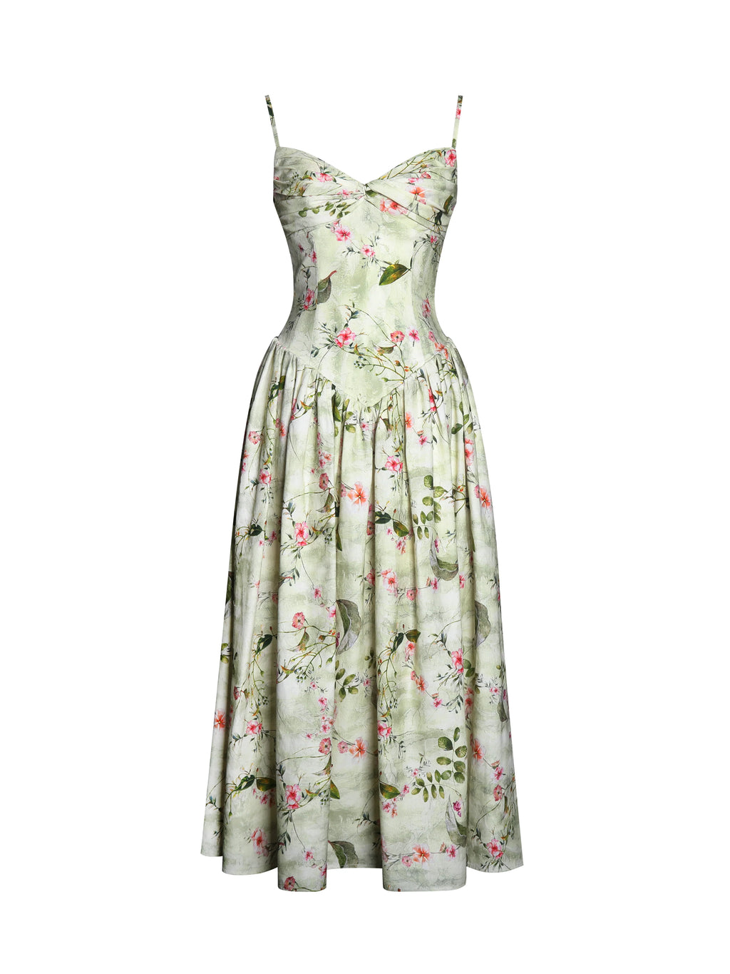 Jacinda Green Floral Print Linen Midi Dress
