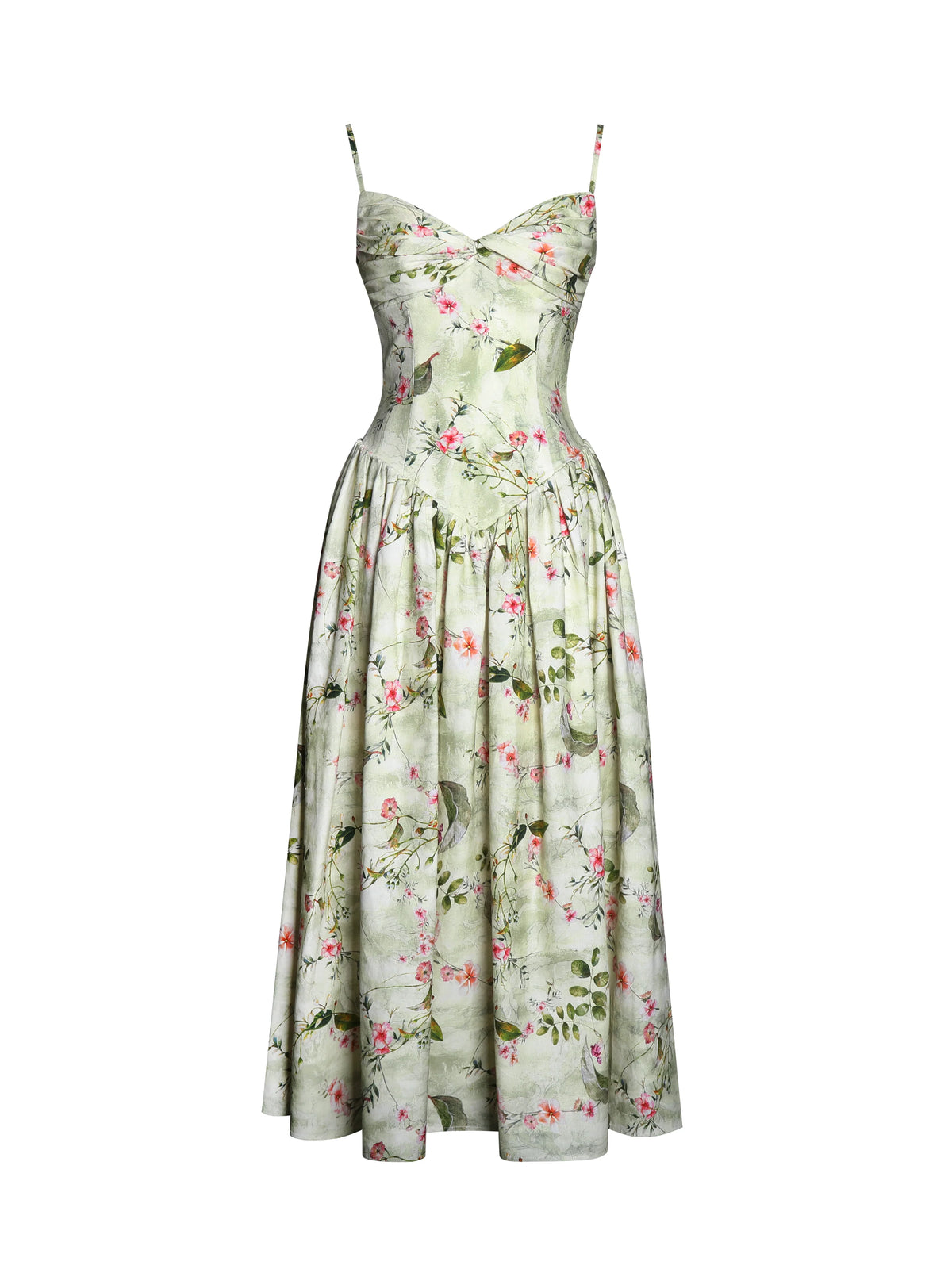 Jacinda Green Floral Print Linen Midi Dress