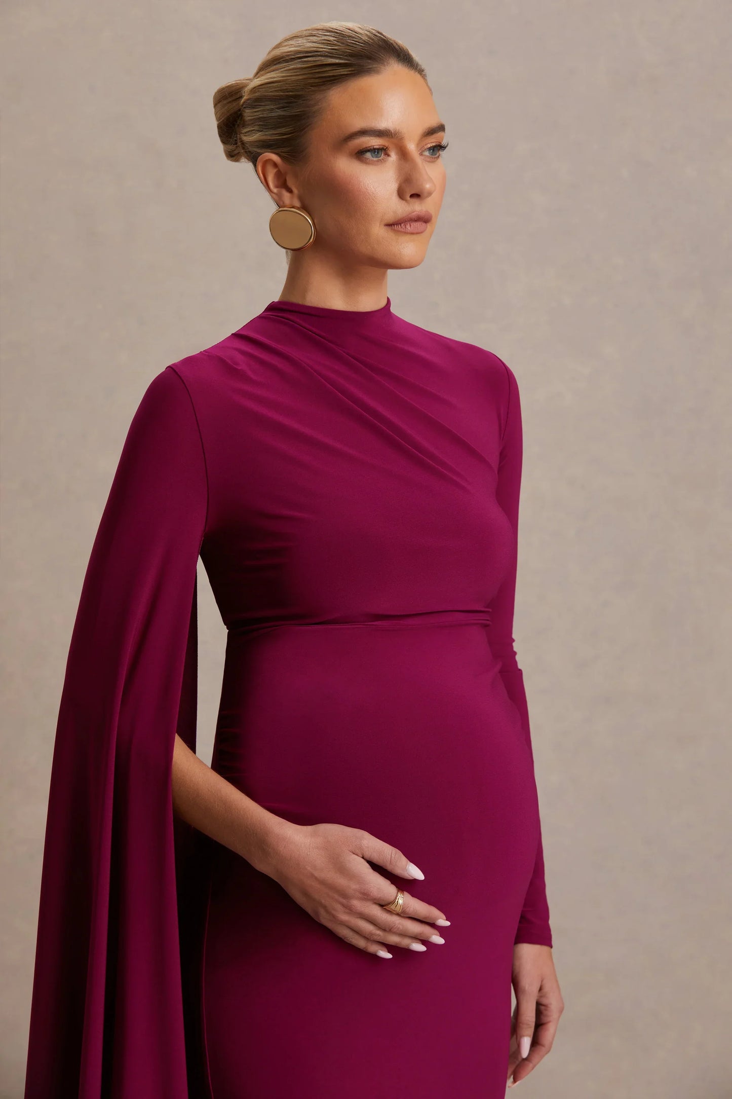 Lavinia Berry High Neck Maternity Maxi Dress With Cape Sleeve