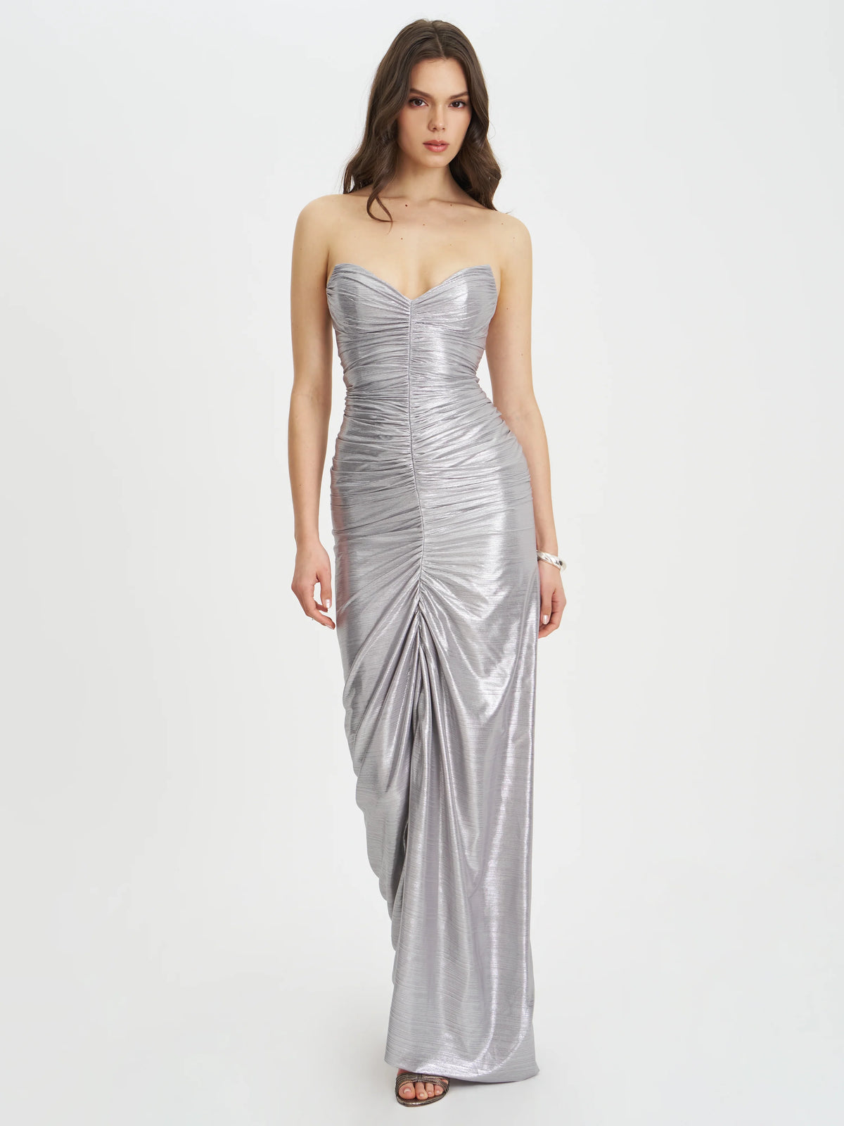Sable Ruched Silver Glitter Mermaid Gown – Maymolly