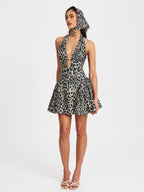 Mackenzie Cheetah Print Halter Linen Mini Dress