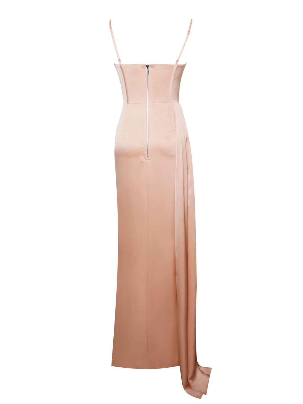 Elayna Blush Strappy Satin Corset High Slit Gown Archive Sale