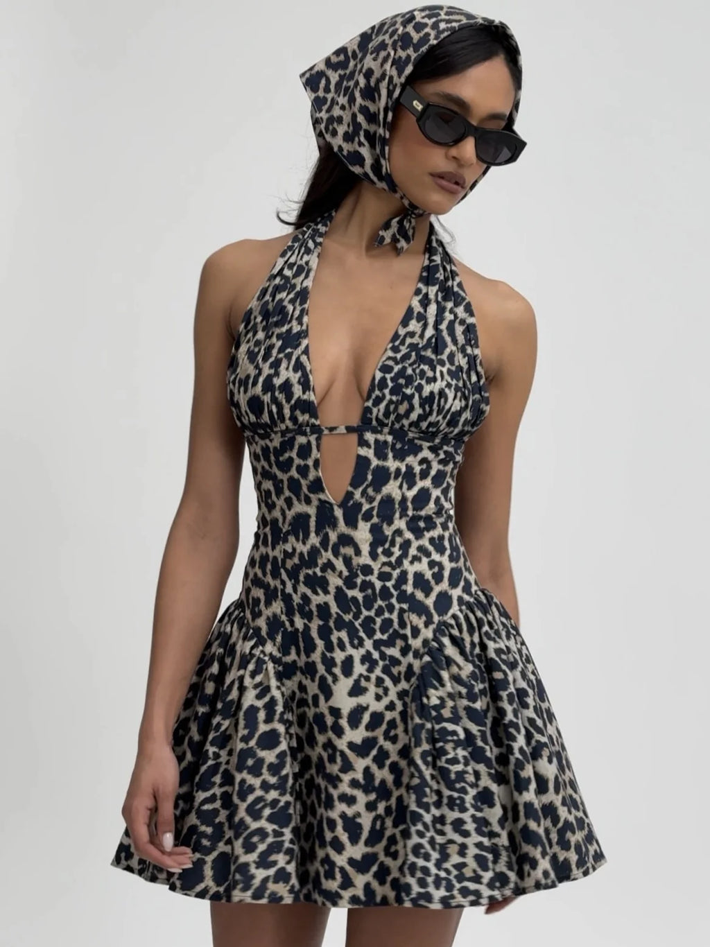 Mackenzie Cheetah Print Halter Linen Mini Dress