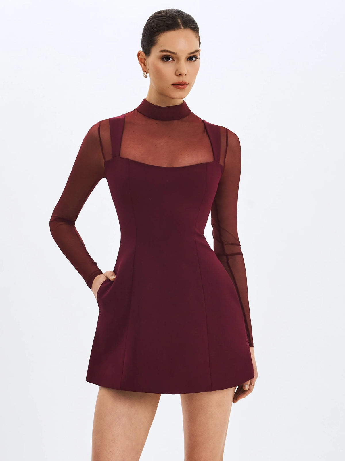 Natasha Burgundy Faux Two Piece Turtleneck Mini Dress