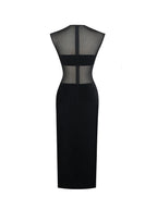 Quielle Black Mesh and Velvet Midi Bodycon Dress
