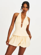 Quinzelle Butter Yellow Linen Bubble Shorts