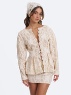 Wendy Beige Cotton Lace Low Rise Mini Skirt