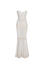 Pallas Beige Lace Trim Crochet Mermaid Maxi Dress