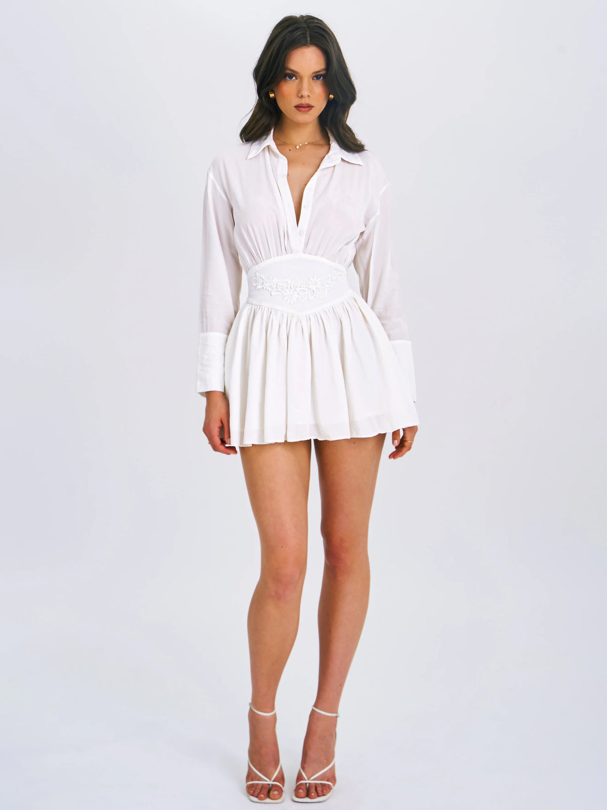 Jamila White Lyocell Embroidered Shirt Mini Dress