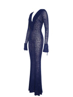 Ilyse Navy V Neck Plunge Animal Print Mermaid Hem Maxi Dress