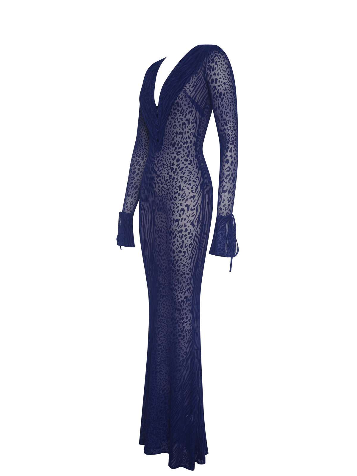 Ilyse Navy V Neck Plunge Animal Print Mermaid Hem Maxi Dress