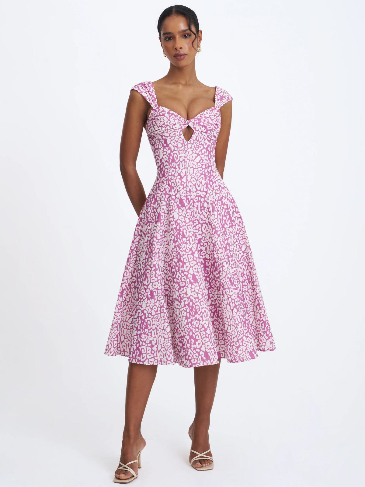 Wynonna Mauve Cheetah Linen Keyhole Midi Dress