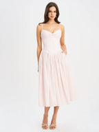 Zania Pink Stripe Cotton Jacquard Midi Dress