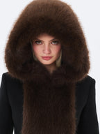 Sloan Black Wool Blend Sculpted Midi Coat with Fur Hood