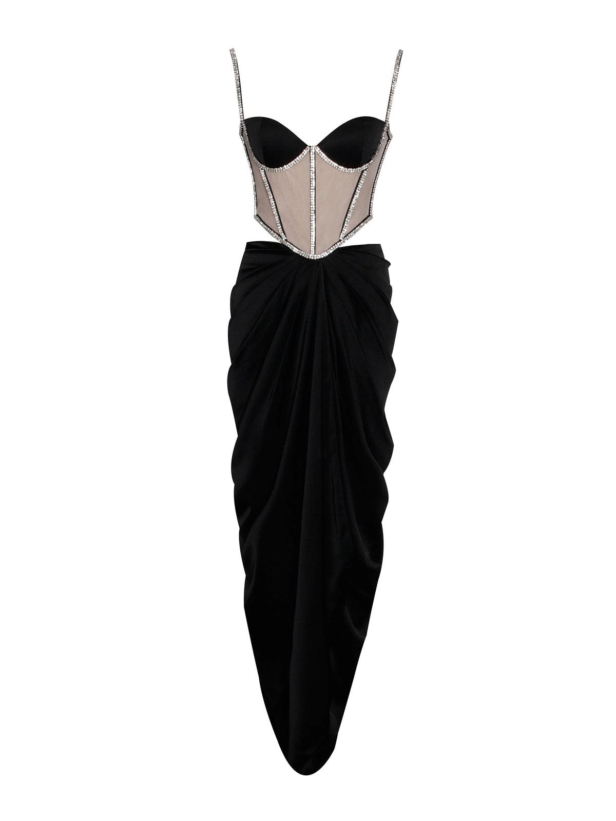 Cadence Black Satin Crystal Embellished Corset Dress Archive Sale