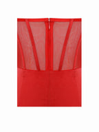 Talia Red Satin Lace Corset Maxi Dress