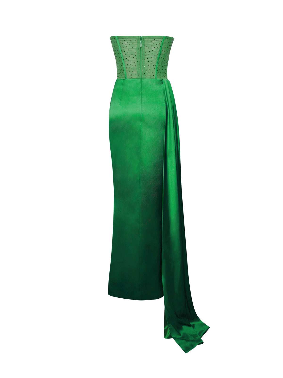 Holly Green Crystallized Corset High Slit Satin Gown Archive Sale