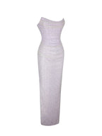 Raylee Lilac Beaded Mesh Strapless Sheath Maxi Dress