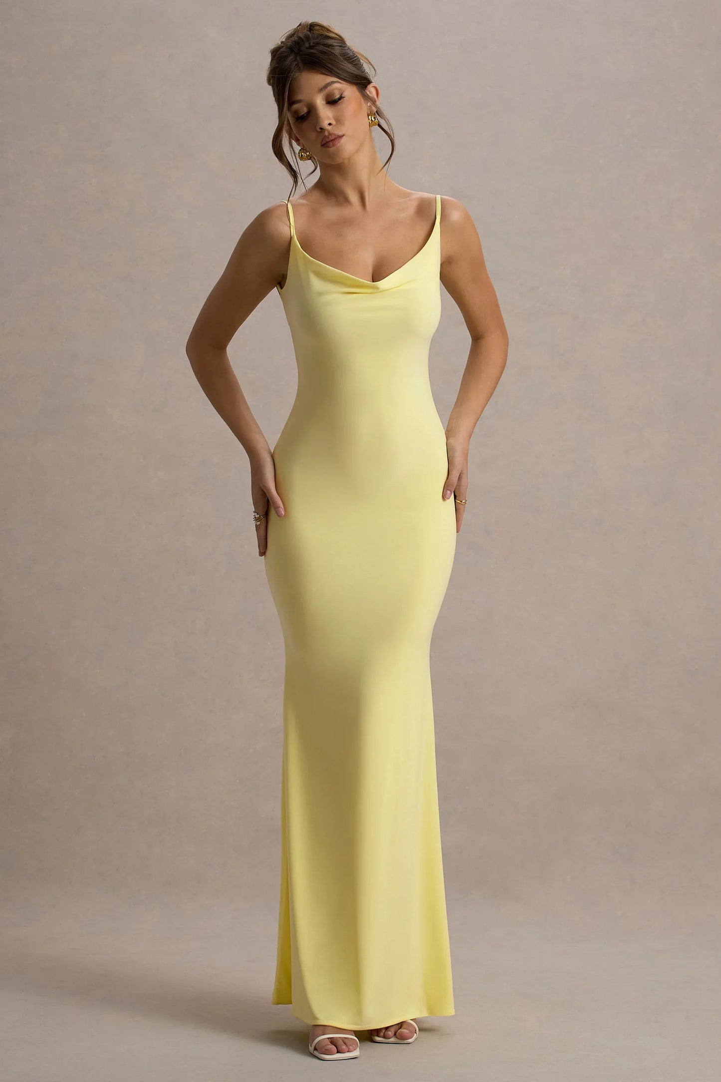 Francoise Lemon Cowl Neck Backless Maxi Dress With Lace Insert