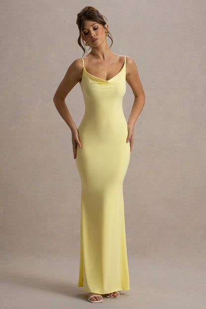 Francoise Lemon Cowl Neck Backless Maxi Dress With Lace Insert