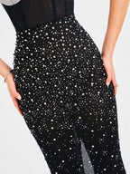 Jimena Crystal Embellished Back Slit Maxi Dress Archive Sale