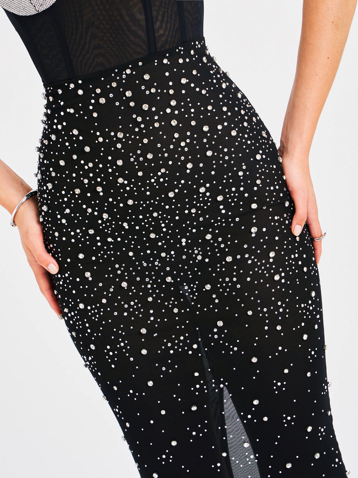 Jimena Crystal Embellished Back Slit Maxi Dress Archive Sale