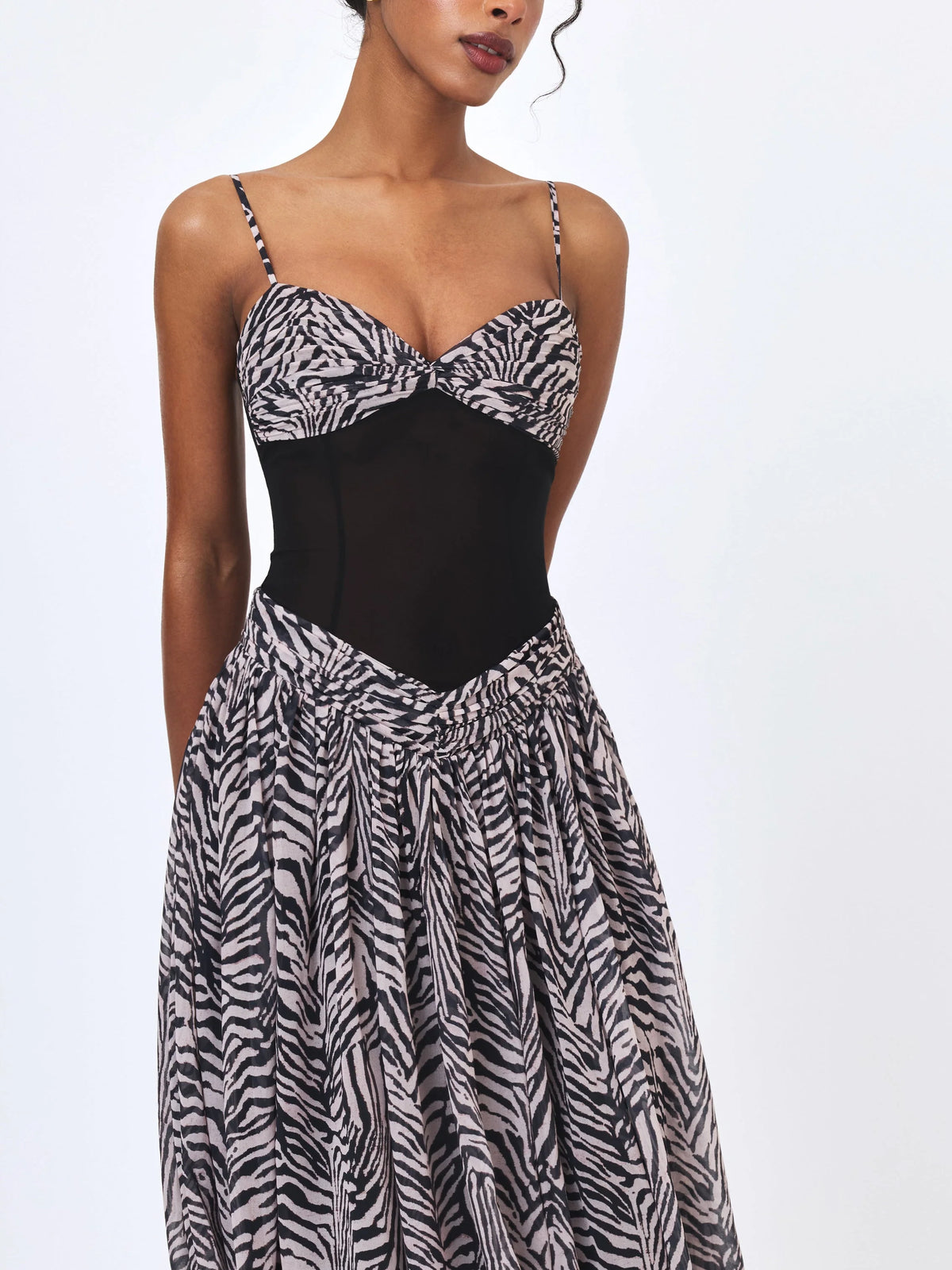 Onora Zebra Print Chiffon Dipped Waist Maxi Dress