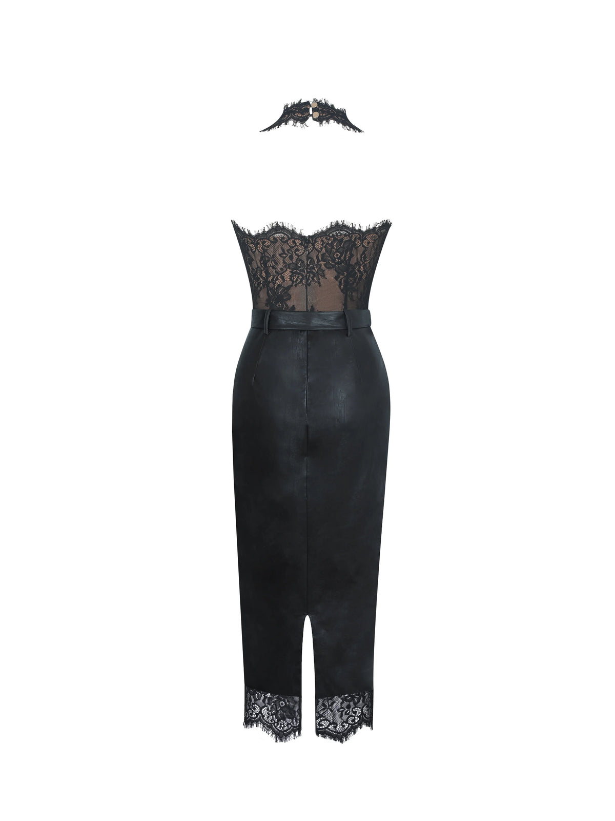Fiera Black Plunging Halter Belted Midi Dress