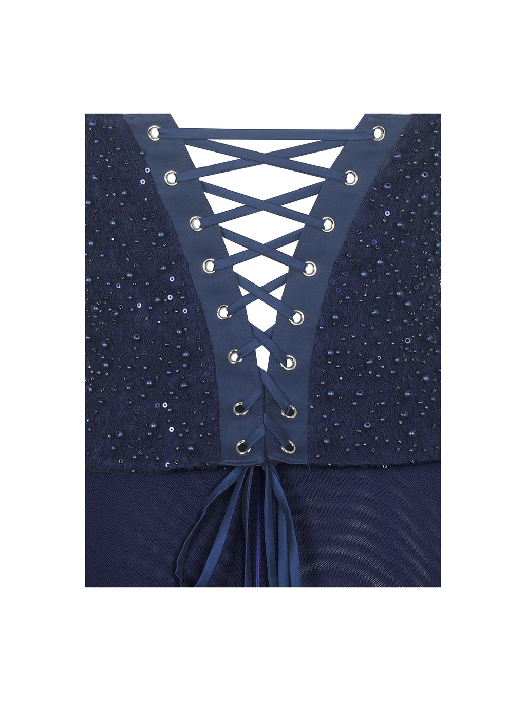 Orabelle Navy Beaded Peplum Mermaid Maxi Gown with Lace up Back