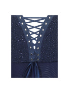 Orabelle Navy Beaded Peplum Mermaid Maxi Gown with Lace up Back