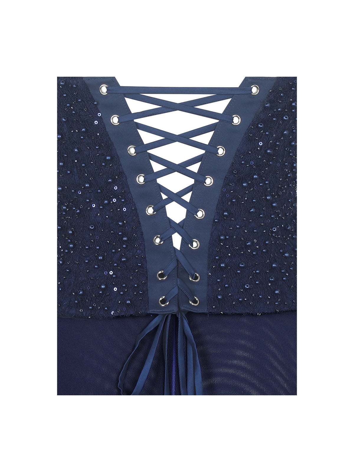 Orabelle Navy Beaded Peplum Mermaid Maxi Gown with Lace up Back