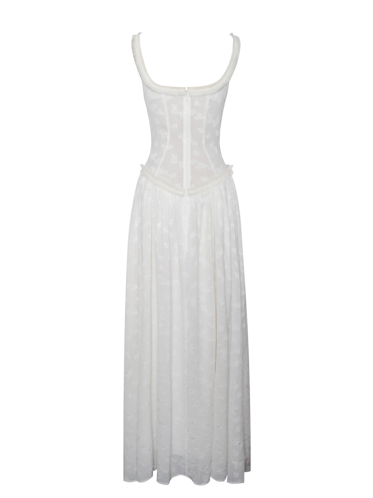 Ulissa White Square Neck Jacquard Textured High Slit Maxi Dress