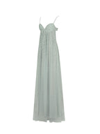 Wallie Mint Rhinestone Embellished Mesh Backless Gown